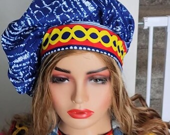 Handmade NDOP Fabric Hat with Toghu Ribbon - African Unisex Cap/Traditional Cameroon Hat.