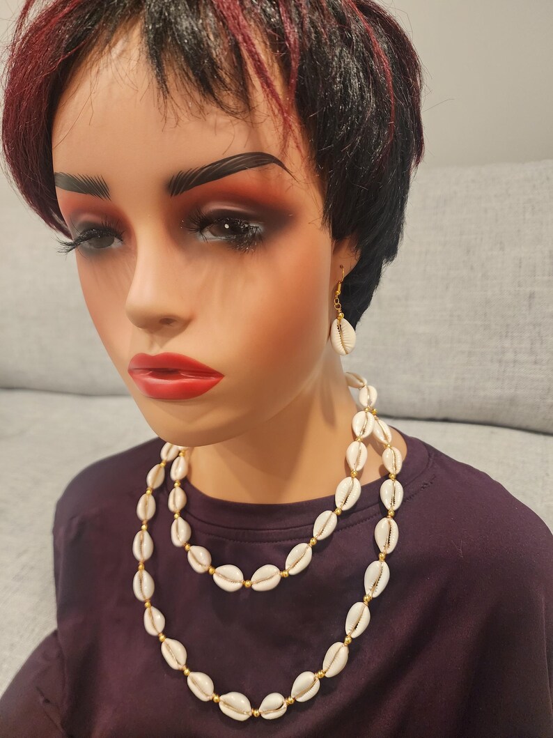 Cowrie Shell Necklace Handmade | African Brass Chain Adjustable | Bamileke Heritage Jewelry image 7