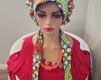 Ankara Satin-Lined Sleep Bonnet – Adjustable Elastic Hair Protection