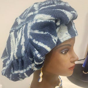 Cameroon African tradional original Ndop hat/ Bamileke hat/ Bamenda cap/ , Blue and white striped woven ndop hat/ unisex Hat/ authentic ndop