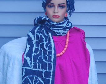 Traditional authentic Ndop Scarf:  Cameroon Cloth, Unisex Accessory