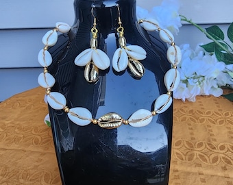 Cowries Shell Chocker Necklace & Earrings Set, Crafted in USA by MARIFIDE.