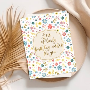Lots of Lovely Birthday Wishes Birthday Card, Retro Vintage Floral Card, Cute Card for Birthday, Happy Birthday, ANY AGE Anniversary Card