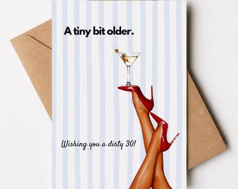 Martini 30th Birthday Card for Her | Dirty 30 Thirty Card | Funny Card | Retro Cocktail Party