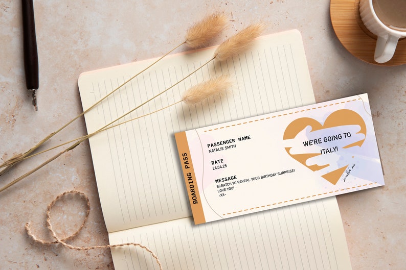 Giantree Holiday Scratch Card Reveal Set - 5 Pink Boarding Pass Cards With Envelopes For Travel Surprises