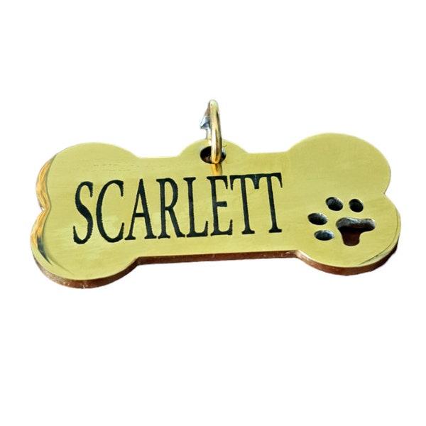 Stainless Steel Pet ID Dog Tag Personalized Front and Back Engraving Paw Cutout Up to 3 Lines per Side GOLD TONE Name Address Phone Medical