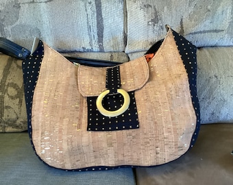 Large Natural Cork and Black purse