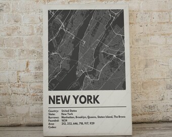 New York City Map Print - Moderne eigentijdse poster in meerdere maten. Stadsraster / stadskaart / stratenplan. Aangepaste steden beschikbaar