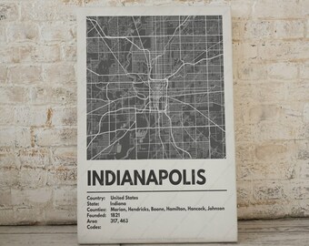 Indianapolis Map Print - Moderne eigentijdse poster in meerdere maten. Stadsraster / stadskaart / stratenplan. Aangepaste steden beschikbaar