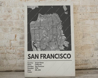 San Francisco Map Print - Moderne eigentijdse poster in meerdere maten. Stadsraster / stadskaart / stratenplan. Aangepaste steden beschikbaar