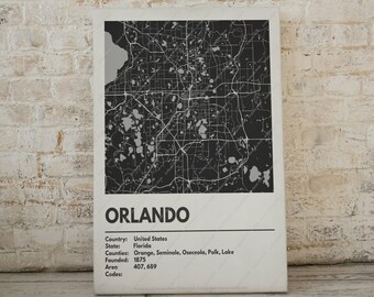 Orlando Map Print - Moderne eigentijdse poster in meerdere maten. Stadsraster / stadskaart / stratenplan. Aangepaste steden beschikbaar