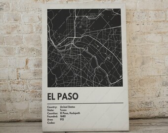 El Paso Map Print - Moderne eigentijdse poster in meerdere maten. Stadsraster / stadskaart / stratenplan. Aangepaste steden beschikbaar