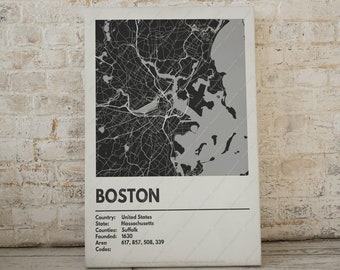 Boston City Map Print - Moderne eigentijdse poster in meerdere maten. Stadsraster / stadskaart / stratenplan. Aangepaste steden beschikbaar