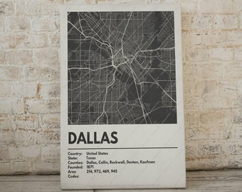 Dallas City Map Print - Moderne eigentijdse poster in meerdere maten. Stadsraster / stadskaart / stratenplan. Aangepaste steden beschikbaar