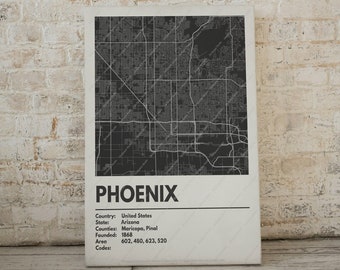 Phoenix Map Print - Moderne eigentijdse poster in meerdere maten. Stadsraster / stadskaart / stratenplan. Aangepaste steden beschikbaar