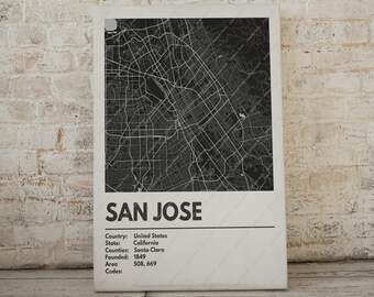 San Jose Map Print - Moderne eigentijdse poster in meerdere maten. Stadsraster / stadskaart / stratenplan. Aangepaste steden beschikbaar