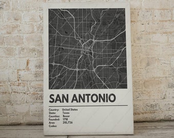 San Antonio Map Print - Moderne eigentijdse poster in meerdere maten. Stadsraster / stadskaart / stratenplan. Aangepaste steden beschikbaar