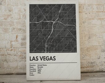 Las Vegas Map Print - Moderne eigentijdse poster in meerdere maten. Stadsraster / stadskaart / stratenplan. Aangepaste steden beschikbaar