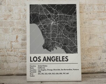 Los Angeles Map Print - Moderne eigentijdse poster in meerdere maten. Stadsraster / stadskaart / stratenplan. Aangepaste steden beschikbaar