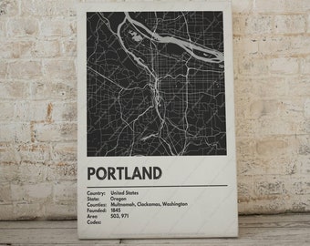 Portland Map Print - Moderne eigentijdse poster in meerdere maten. Stadsraster / stadskaart / stratenplan. Aangepaste steden beschikbaar