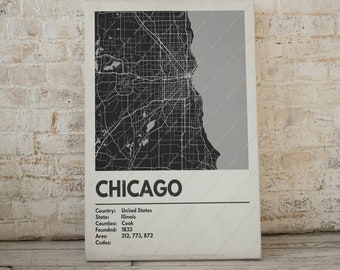 Chicago City Map Print - Moderne eigentijdse poster in meerdere maten. Stadsraster / stadskaart / stratenplan. Aangepaste steden beschikbaar