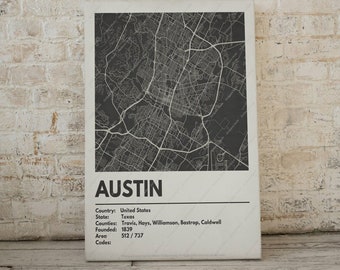 Austin City Map Print - Aangepaste moderne hedendaagse poster in meerdere maten. Aangepaste steden beschikbaar