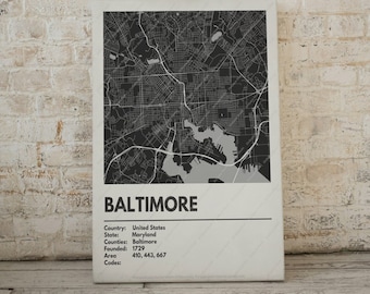 Baltimore City Map Print - Moderne eigentijdse poster in meerdere maten. Stadsraster / stadskaart / stratenplan. Aangepaste steden beschikbaar