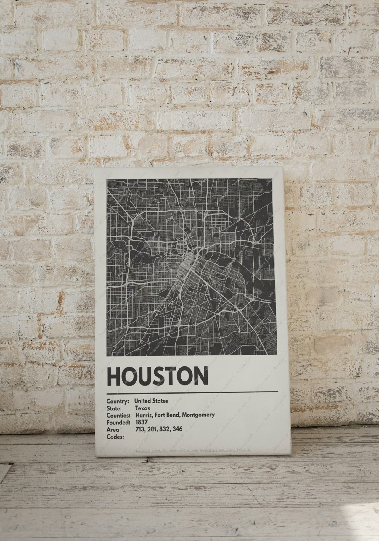 Houston Map Print - Modern Contemporary Poster in Multiple Sizes. City ...