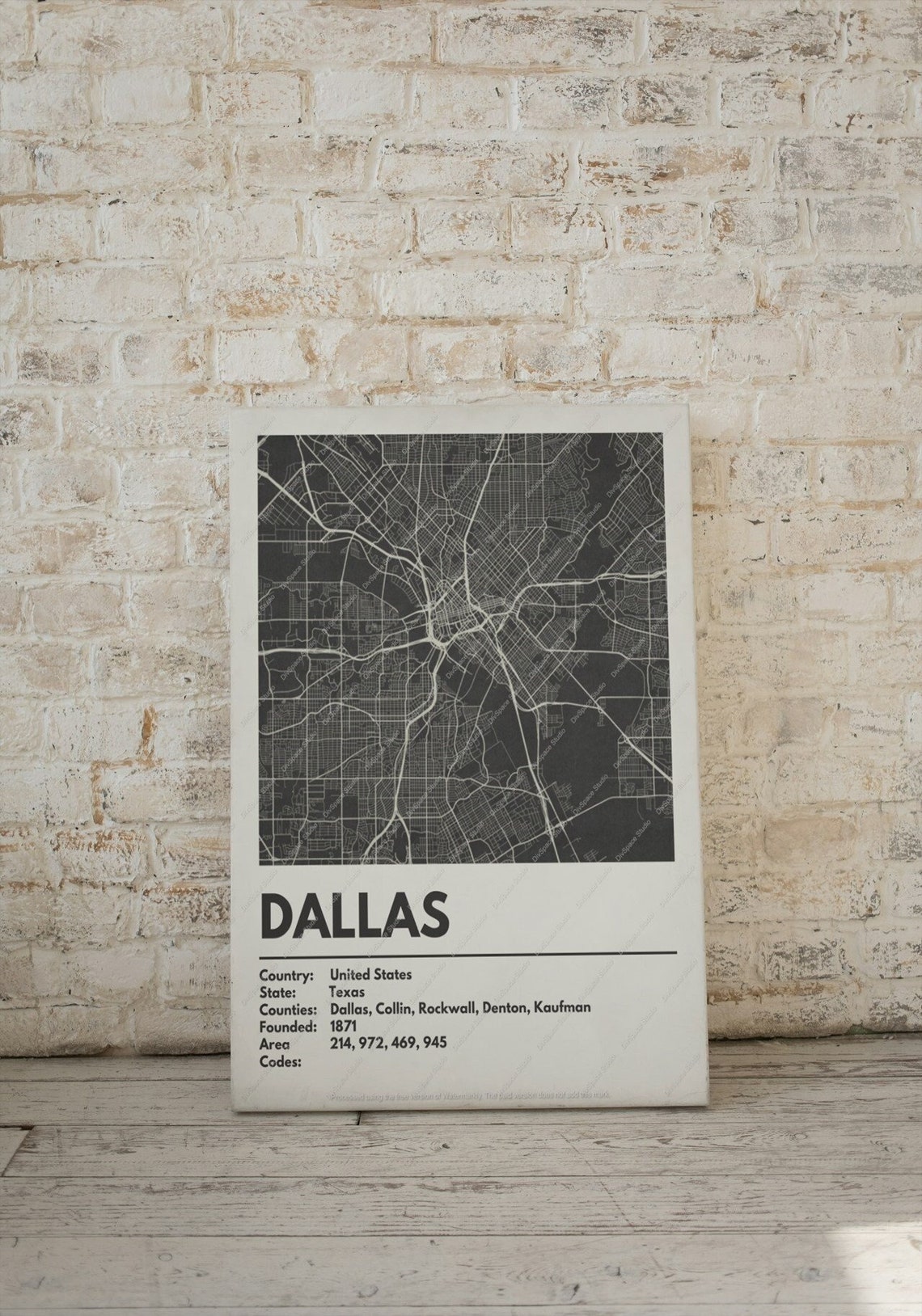 Dallas City Map Print - Modern Contemporary Poster in Multiple Sizes ...