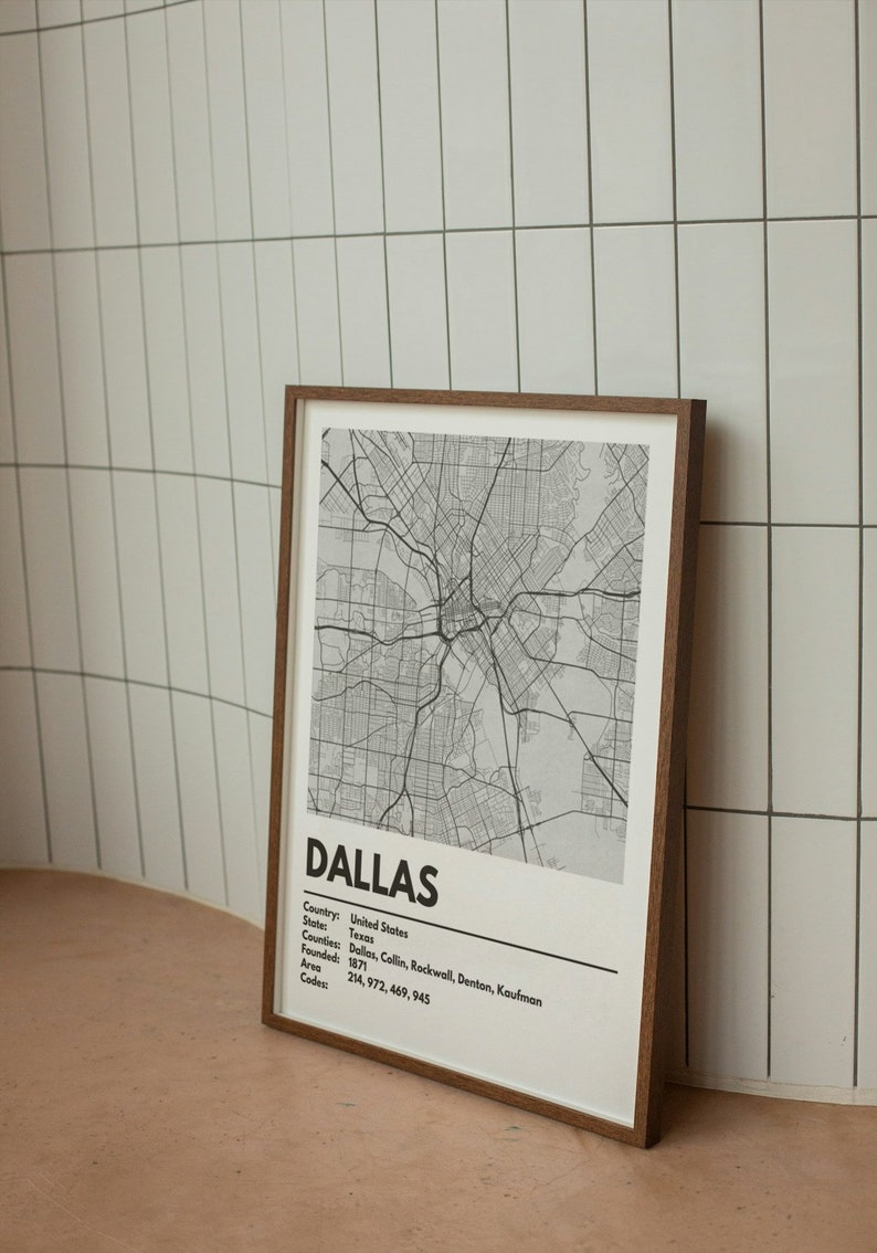 Dallas City Map Print - Modern Contemporary Poster in Multiple Sizes ...