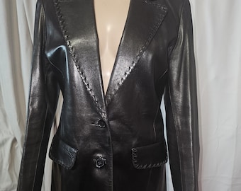 Vent Couvert Paris black lambskin leather blazer – Size 3 (FR 36/40 fitted) – Chic vintage fitted cut