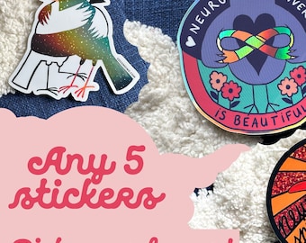 Paquete de pegatinas de pájaros neurodivergentes: elige 5 de mi tienda