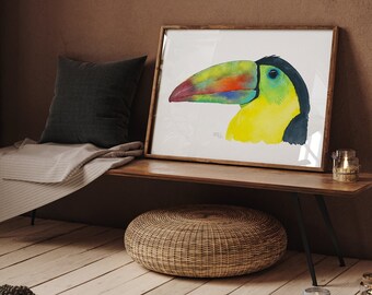 Stampa artistica del tucano - Stampa giclée di opere d'arte tucano ad acquerello colorato