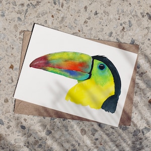 Toucan Greeting Card, Tropical or Exotic Bird Lover Card, Birthday Bird Card, Watercolor Bird Art Card, Toucan Love