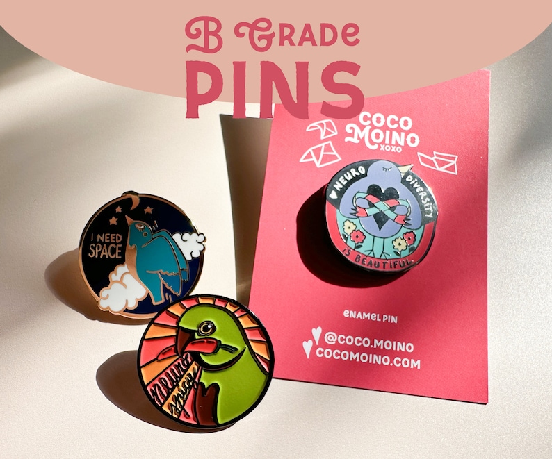 B GRAD Neurovielfalt Emaille Pins Autismus, ADHD und AuDHD Anstecknadel, Neurodiversity Pride Badge und Oopsie Taschen One of each design