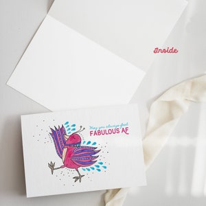 Funny pink bird greeting card with a humorous and sassy message