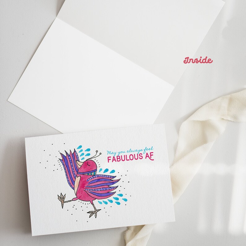 Funny pink bird greeting card with a humorous and sassy message