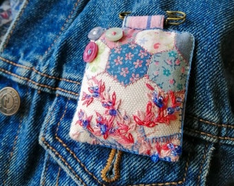 Patchwork Embroidered Fob Brooch