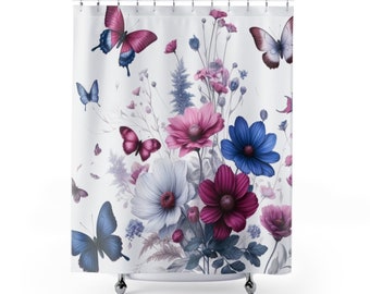 Pink and Blue Floral Shower Curtain