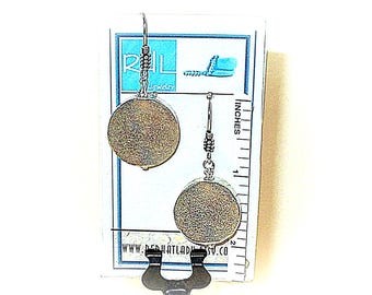 Thai Hammered Silver Disk Earrings, 1.75 Inch Dangle with Oxidized Ear Wires