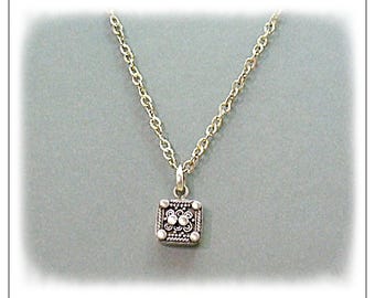 Sterling Silver Pendant & 18 Inch Chain, Minimalist Bali Square Charm Necklace - N2010-04