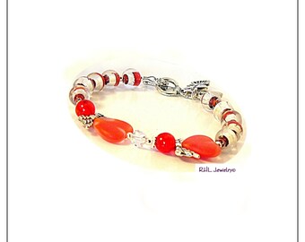 Red Beaded Angel Bracelet, Lampwork Crystal Suncatcher, Car Mirror Charm - B2013-09