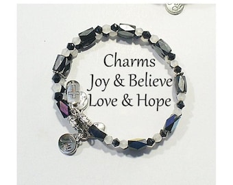 Black & White Ladies Magnetic Bracelet, Crystal and Hematite Accents - MB2012-01