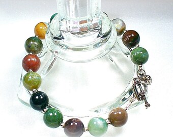 Fancy Jasper Sterling Silver Bracelet, Heart Toggle, Ocean Jasper Chakra