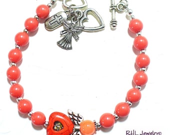 Peach Fuzz Angel Bracelet, Angel Lover Gifts, Believe Angel Orange Bracelet, Angel Jewelry Gifts, B2019-16