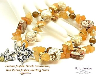 Two Strand Mixed Stone Bracelet, Butterscotch & Orange Aventurine Chunky Bracelet with Butterfly Charm