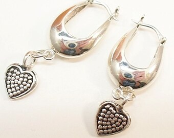 Silver Heart Earrings, Short Silver Earrings, Small Hoop Earrings, Valentine Gifts -