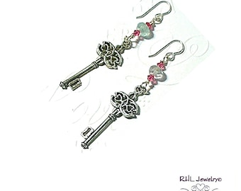 Key Earrings, Skeleton Key Jewelry, Long Key Earrings, Cheap Charming Earrings with Crystals -  E2022-07