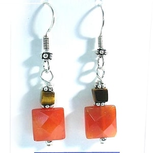 Carnelian Tigers Eye Dangle Earrings, Orange Carnelian Jewelry, Sacral Chakra, E2010-27