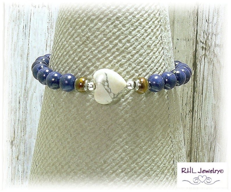 Yoga Bracelet, 5th Chakra Bracelet Lapis Stretch Bracelet
